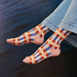 Fiesta Pink Sundaze Crew Socks by TudungPeople featuring vibrant pink color and comfortable crew length, perfect for casual wear.