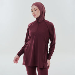 Adjustable burgundy swimwear top by TudungPeople, featuring supportive straps and a sleek, comfortable design for swim and beach wear.