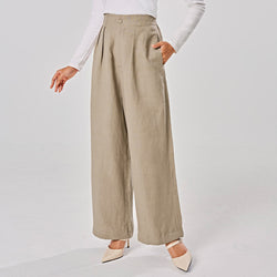 Khaki linen pants by TudungPeople, showing relaxed-fit, lightweight fabric, and casual style perfect for everyday wear.