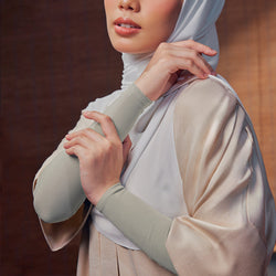 Sage Luna Sleeves handsocks by TudungPeople shown on a model, lightweight and comfortable for modest fashion layering.