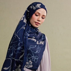 Minimalist floral indigo print by TudungPeople, featuring elegant flower designs on a clean background.