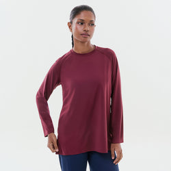 TudungPeople Active Dryfit top in prune color, lightweight athletic apparel for sports and active wear, shown on a model.