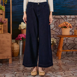 Dark blue denim wide pants from TudungPeople, casual women's apparel with a relaxed fit and stylish design.