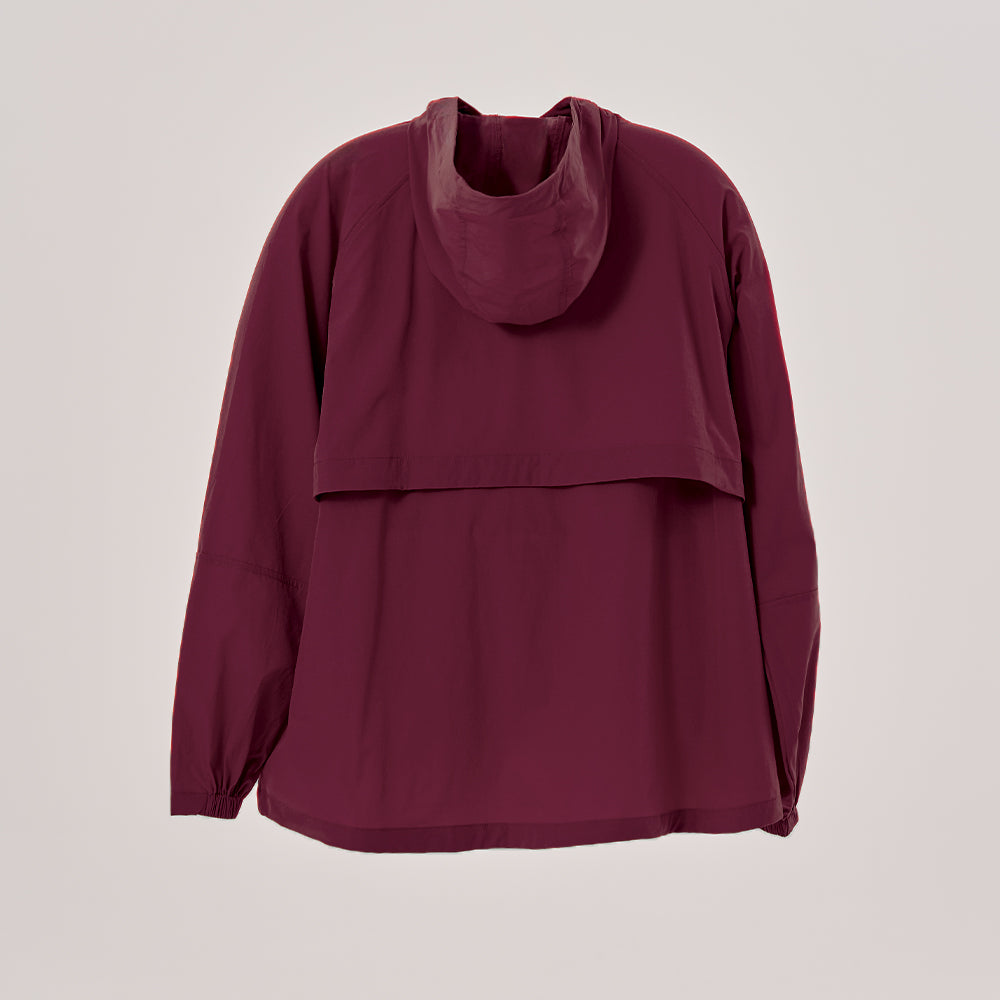 【BURGUNDY】DRAWSTRING RAGLAN PARKA Long Burgundy Waterproof Parka with Hood