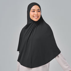 Black Najwa Sport Khimar 3.0 by TudungPeople, active hijab with sporty design, lightweight and comfortable for active wear.