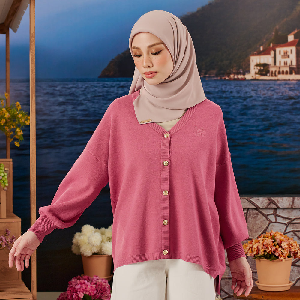 Knitted Cardigan - Raspberry | TudungPeople