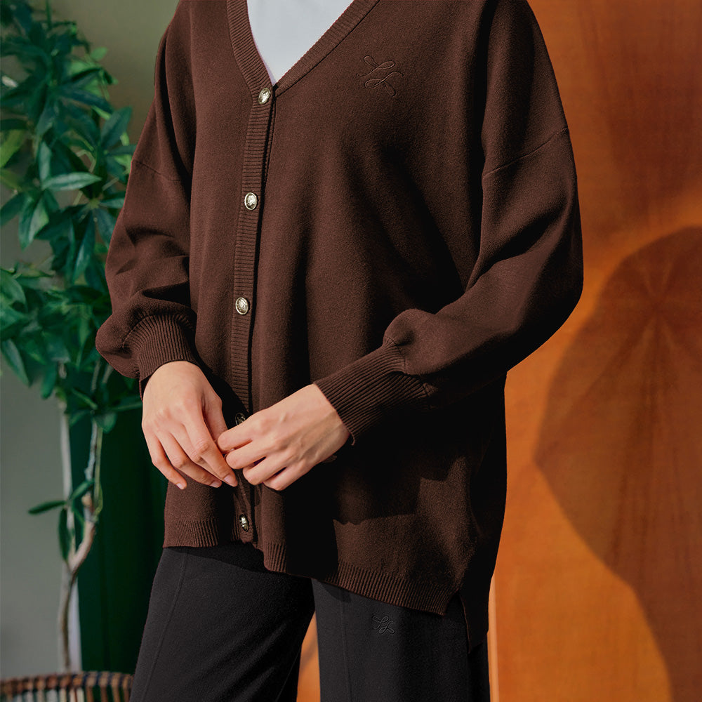 Knitted Cardigan - Dark Brown | TudungPeople