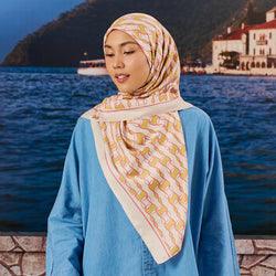 TudungPeople Monogram 3.0 Strawberry Matcha print, vibrant design on high-quality fabric, featuring a stylish strawberry matcha pattern.