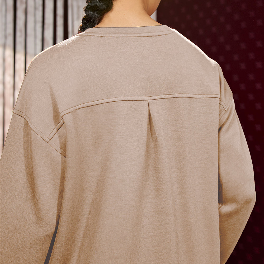 Back Pleated Sweatshirt - Tan