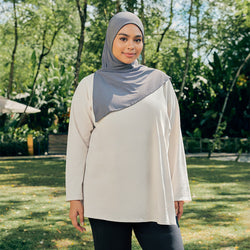 White overlap top from TudungPeople, stylish apparel with layered design and soft fabric, shown on a model.