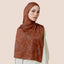 TudungPeople TDJ Tanah print scarf featuring earthy brown and beige tones with intricate patterns on lightweight fabric.