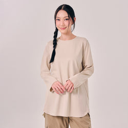 Oatmeal back pleated top from TudungPeople, featuring a stylish design and flowing pleats, perfect for casual wear.
