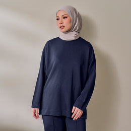 Back Pleated Sweatshirt - Blueblack