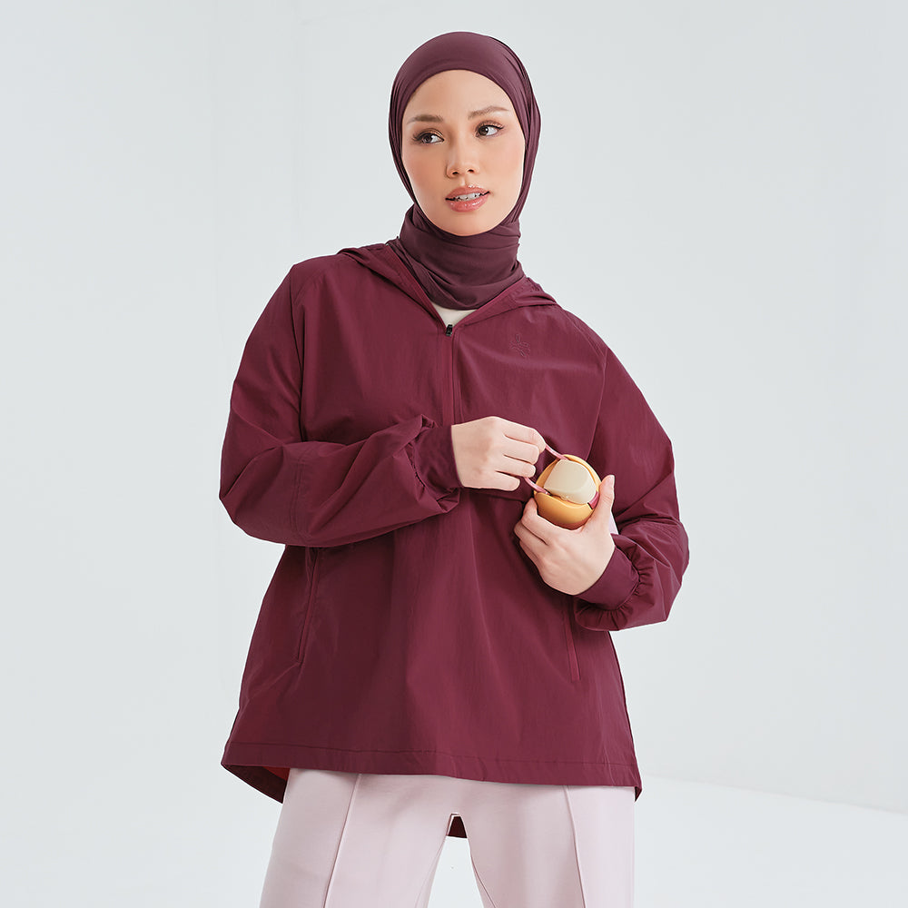 Half Zip Parka - Burgundy | TudungPeople