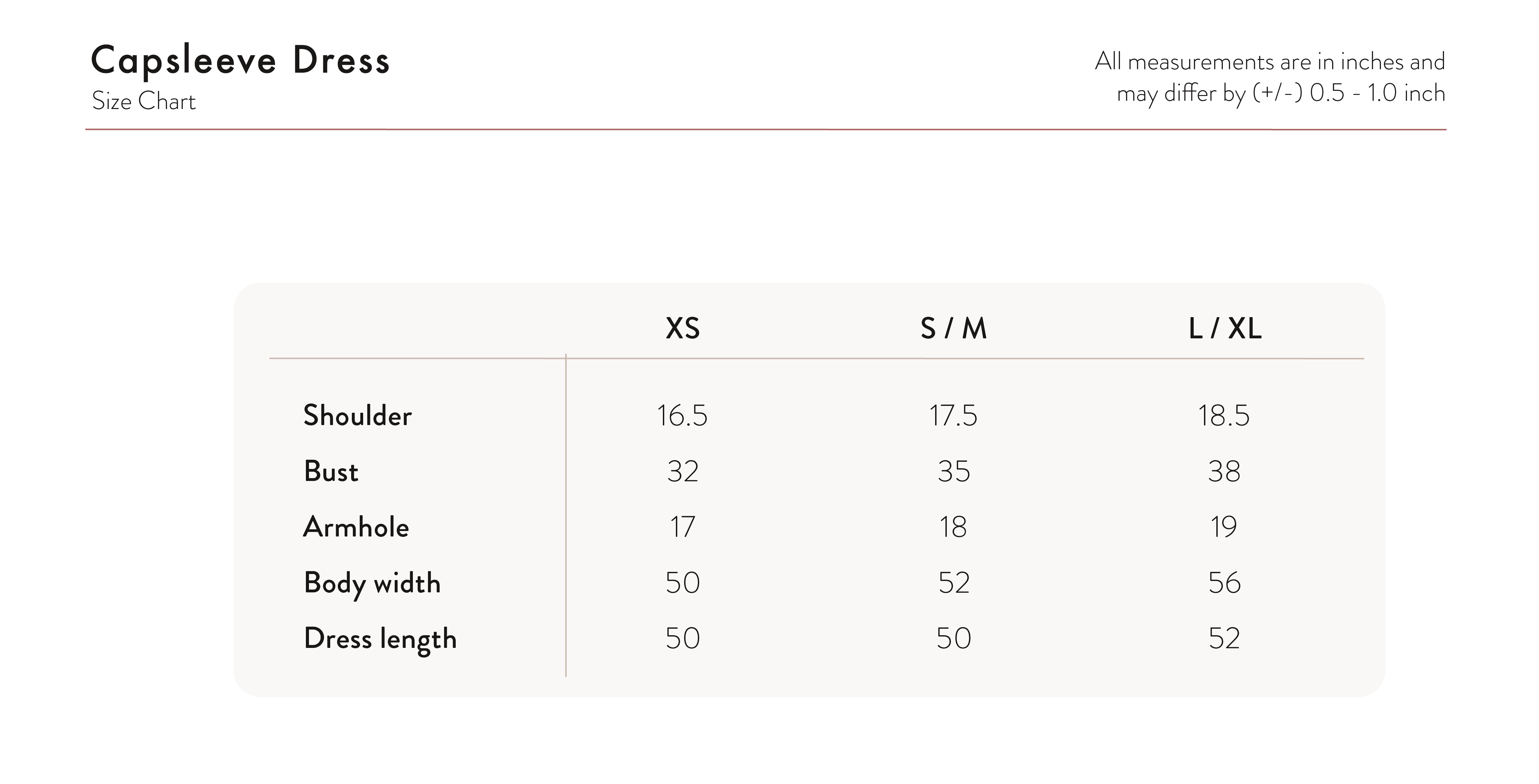Inner Sleeveless Dress - Black Size Chart