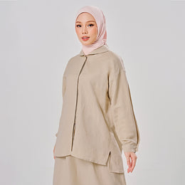 Linen Back Pleat Shirt - Oat