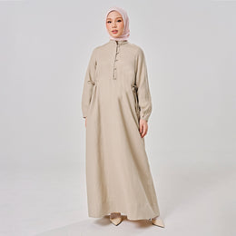 Linen Gathered Dress - Sand