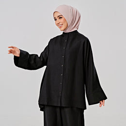 Linen Oversized Shirt - Blueblack