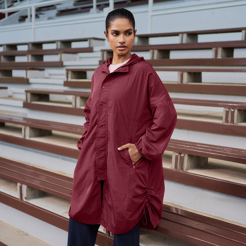 【BURGUNDY】DRAWSTRING RAGLAN PARKA Half Zip Parka 2.0 - Burgundy | TudungPeople