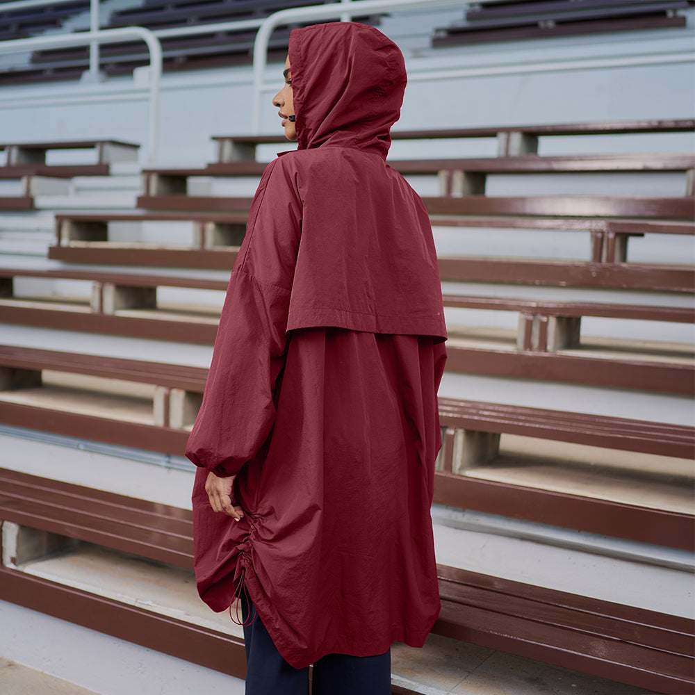 【BURGUNDY】DRAWSTRING RAGLAN PARKA Half Zip Parka 2.0 - Burgundy | TudungPeople