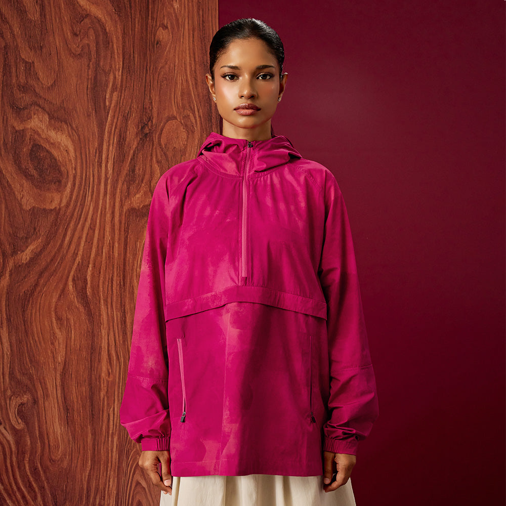 Printed Half Zip Parka - Monogram Fuschia | TudungPeople