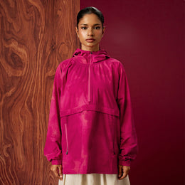 Printed Half Zip Parka - Abstract Crimson