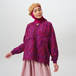 Printed Half Zip Parka - Abstract Berry