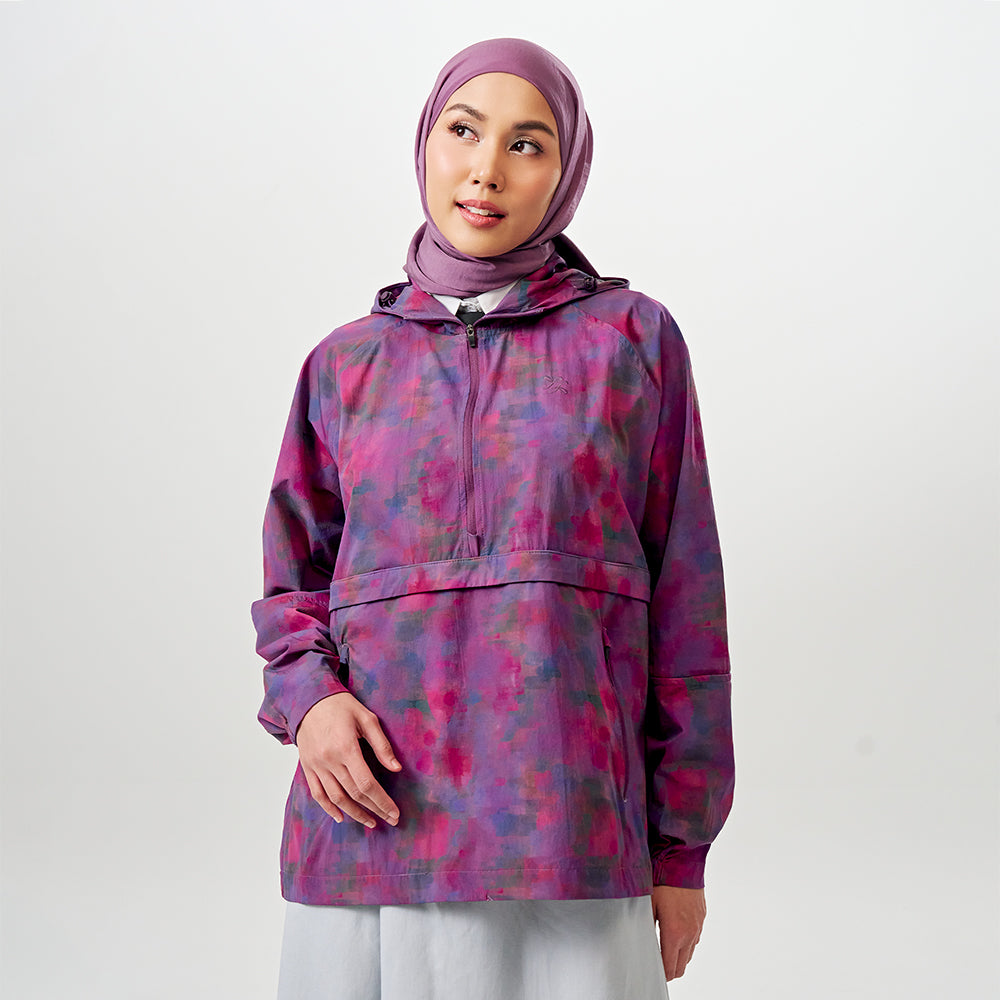 Printed Half Zip Parka - Abstract Moonbow | TudungPeople