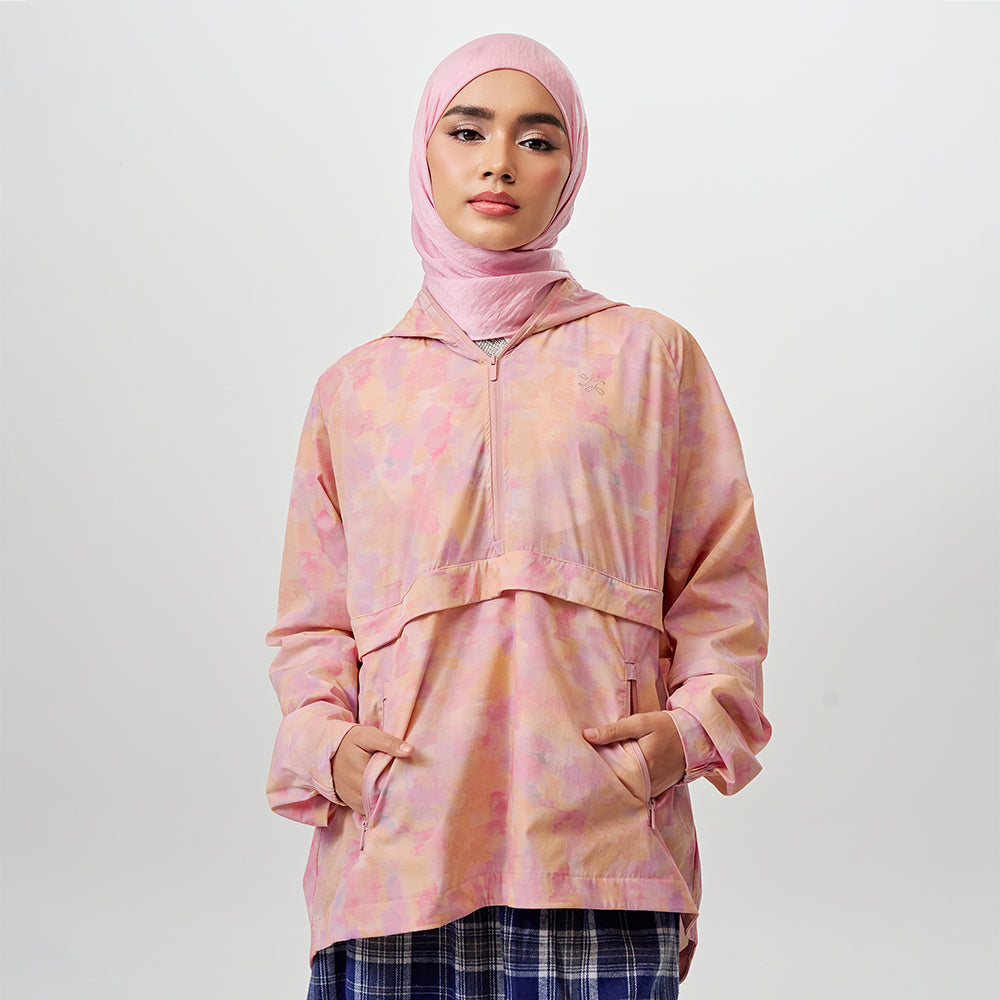 Printed Half Zip Parka - Abstract Sunset | TudungPeople