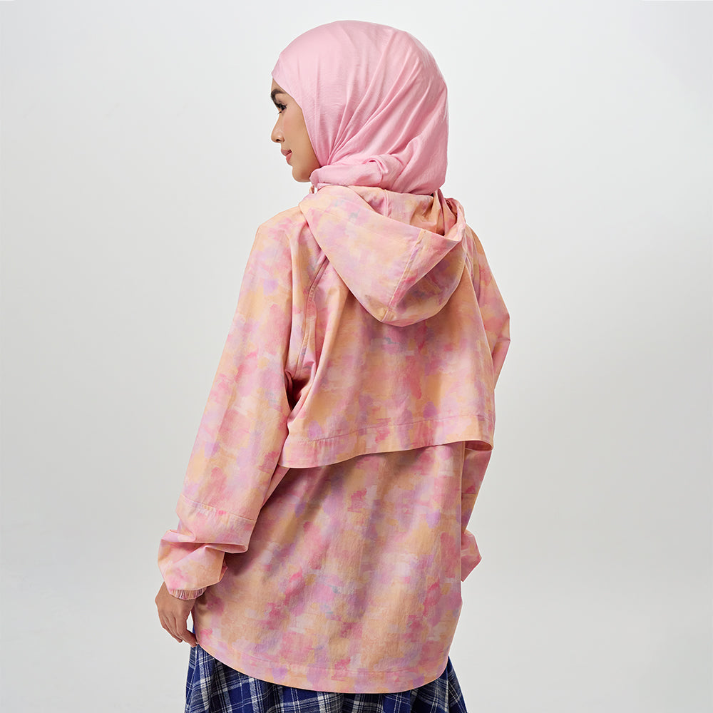 Printed Half Zip Parka - Abstract Sunset | TudungPeople
