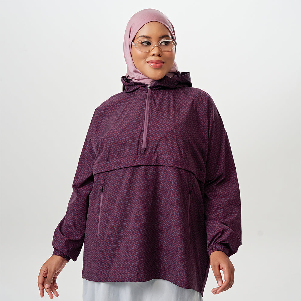 Printed Half Zip Parka - Monogram Aubergine | TudungPeople