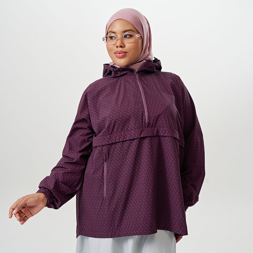 Printed Half Zip Parka - Monogram Aubergine | TudungPeople