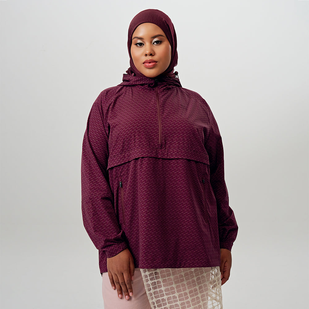 Printed Half Zip Parka - Abstract Moonbow | TudungPeople