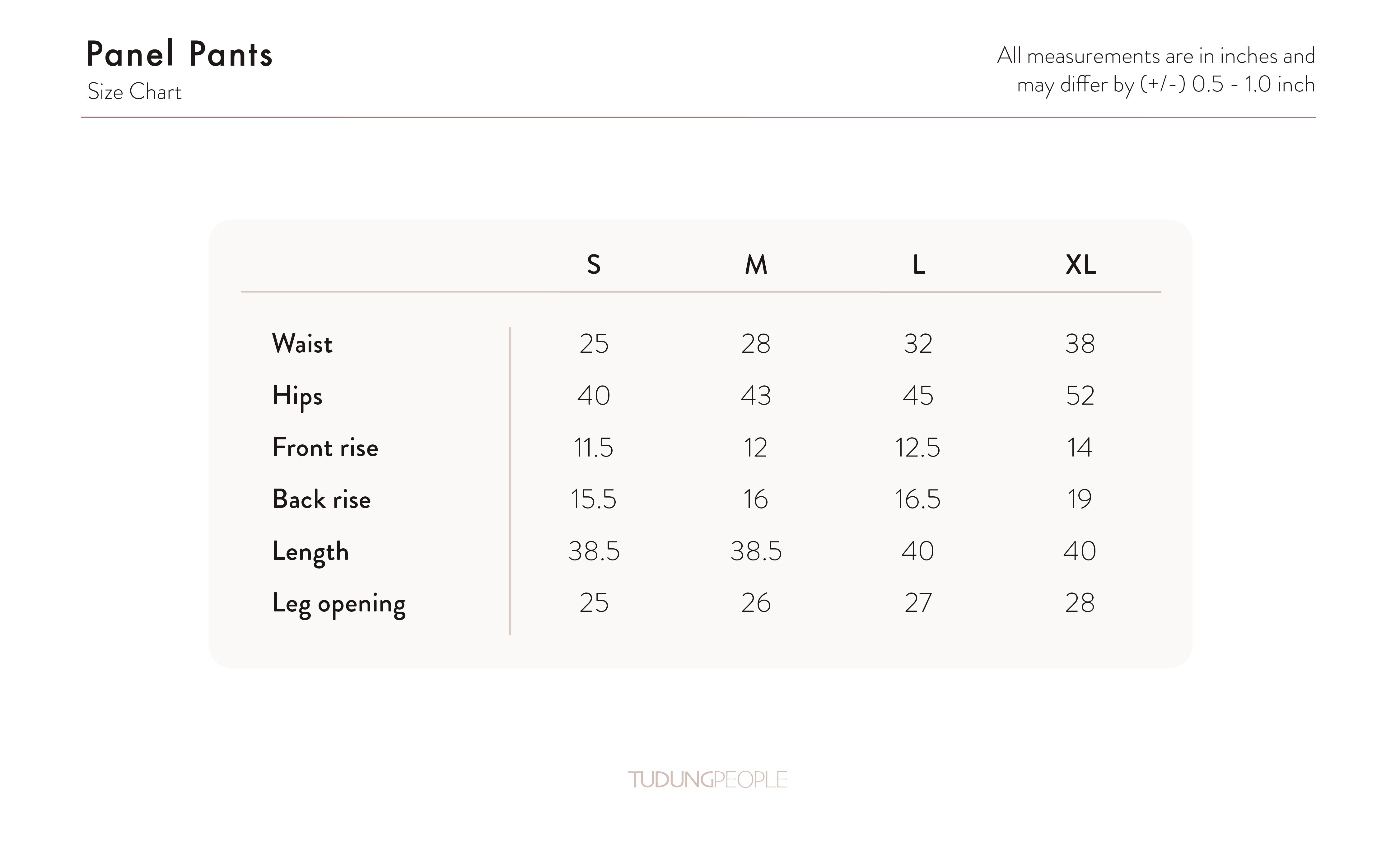 Panel Pants - Coco Size Chart