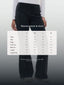 Sizing chart for TudungPeople straight active pants in black, showing fit and measurement details for activewear apparel.