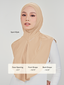 Size chart for TudungPeople Nano Najwa Sport Hijab in Goal active wear, showing measurements and fit details.