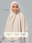 Size chart for Najwa Sport Khimar 3.0 in black by TudungPeople, showing measurements and fit details for active wear.