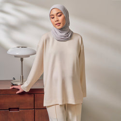 Off-white back pleated sweatshirt by TudungPeople, casual apparel with a relaxed fit and stylish pleated design.