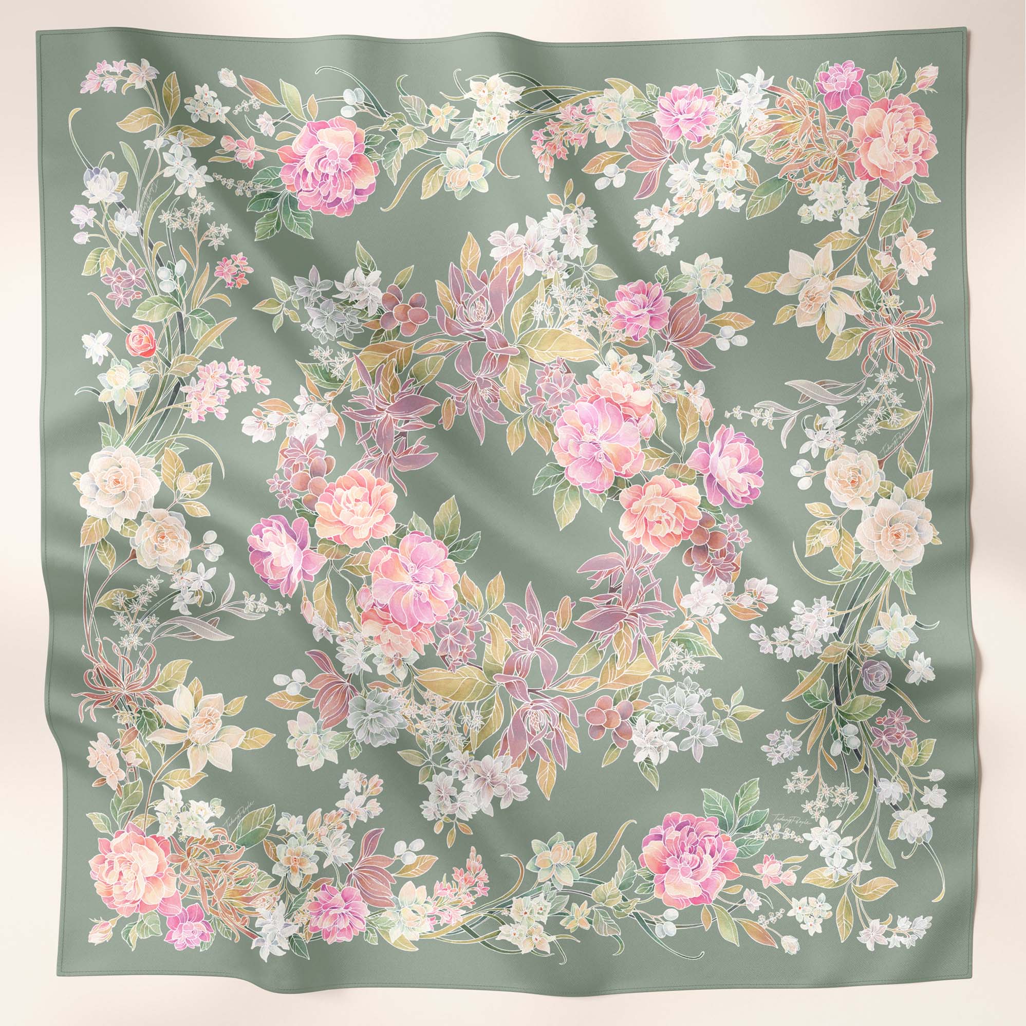 LE Batik Floral in Deep Sage (SQ) - TudungPeople