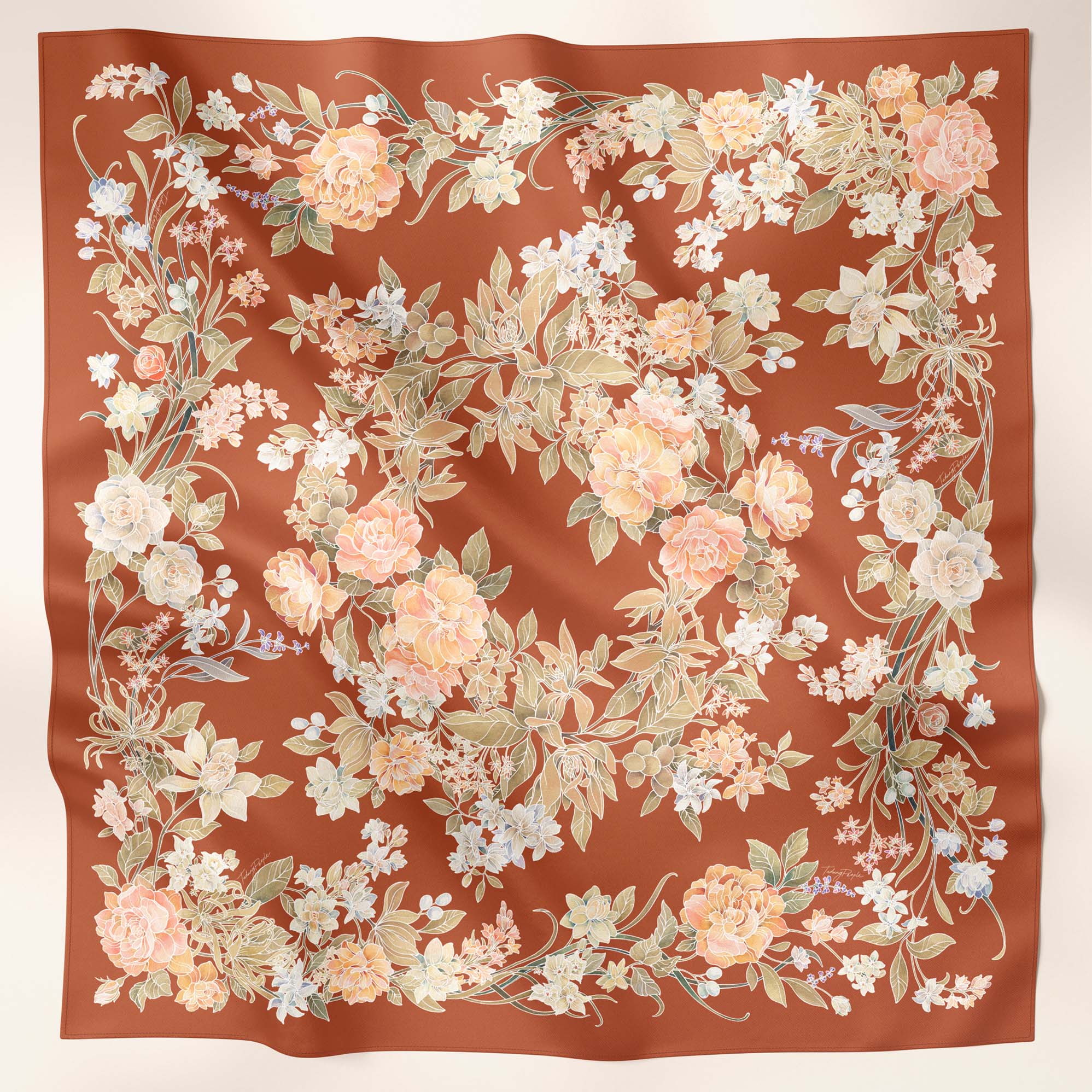 LE Batik Floral in Terracotta (SQ) - TudungPeople